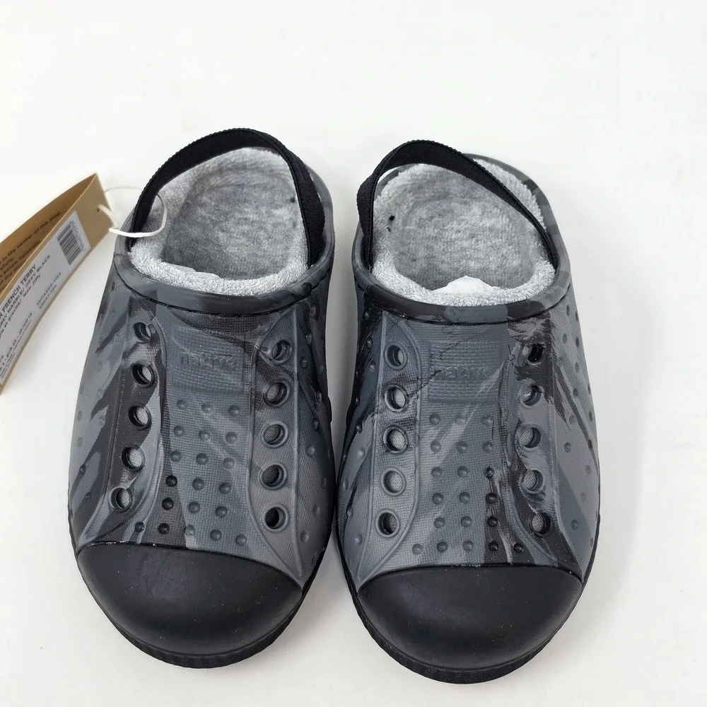New! Native Jefferson French Terry Toddler Slip On Shoes Grey Black US C6